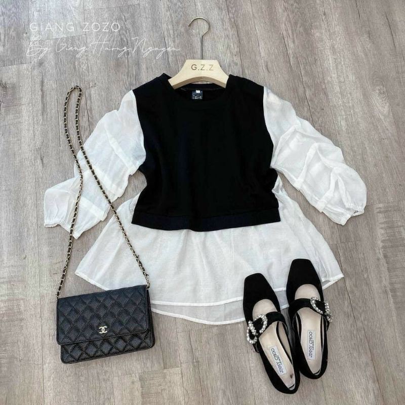 Áo babydoll thun phối voan dầy kèm hình thật 100%