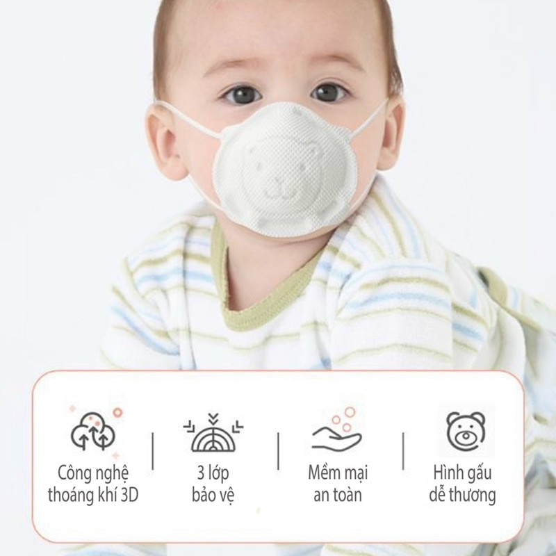 KHẨU TRANG GẤU KICHI CHO BÉ CHÍNH HÃNG, MỀM MỊN KO XÙ LÔNG( 1 set 3 cái )