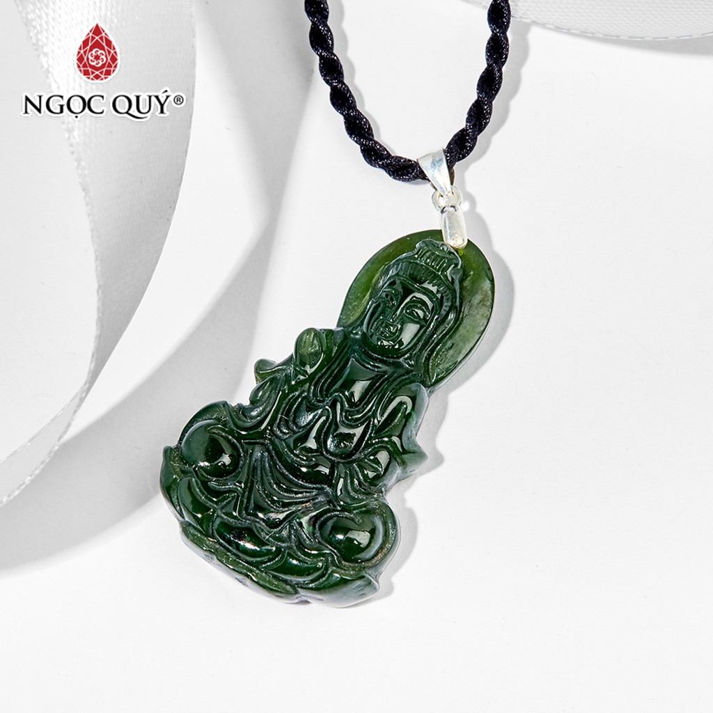 Mặt dây chuyền Phật bà quan âm ngọc bích nephrite mệnh hỏa , mộc - Ngọc Quý - NQMDC0141
