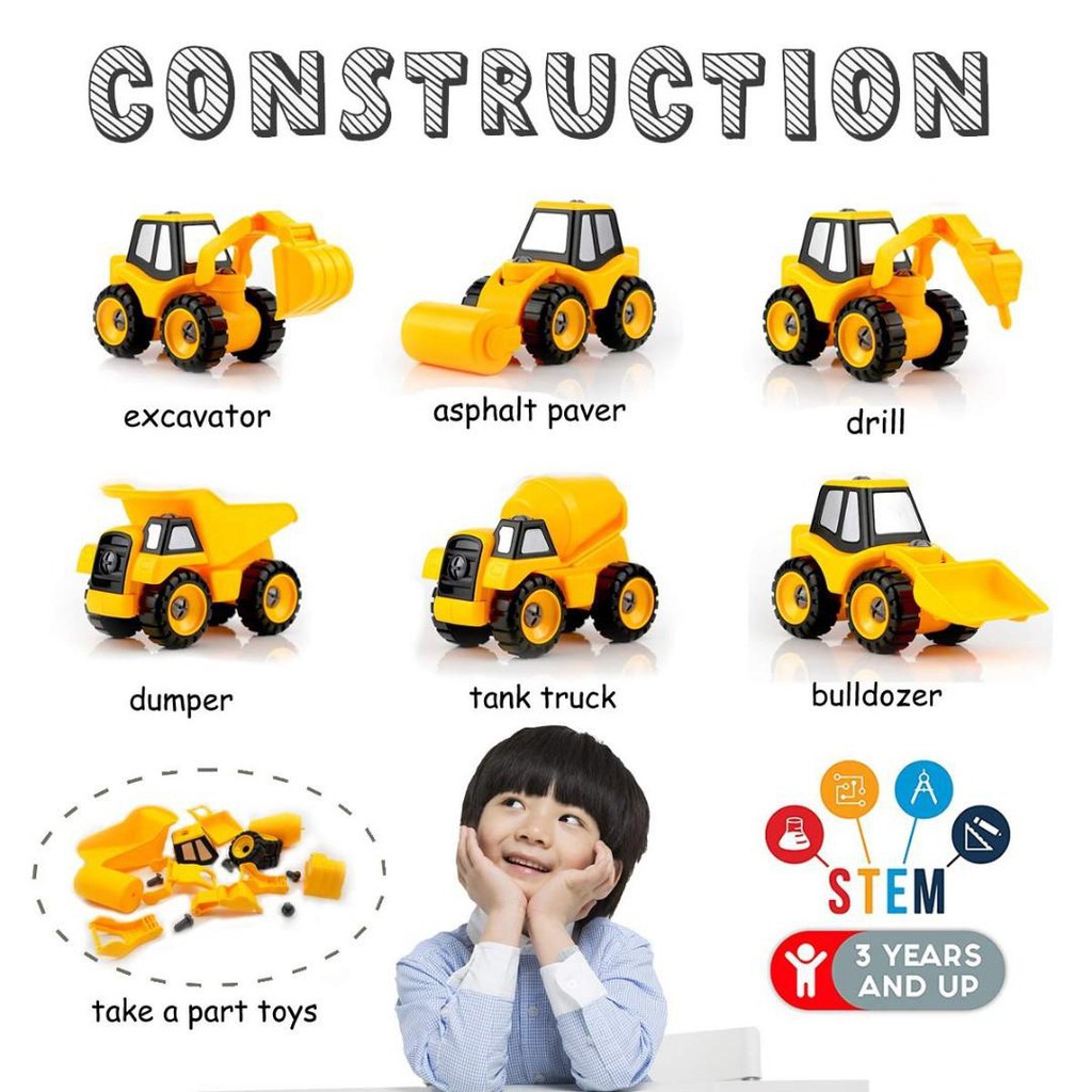 Đồ chơi lắp ghép Build&amp;Play mô hình xe xây dựng - set 4 xe Toyhouse cho bé từ 3 tuổi DIY model