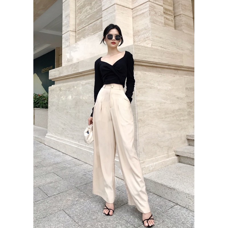 VELLE DESIGN Áo thun xoắn nơ Selena chất thun gân dày dặn