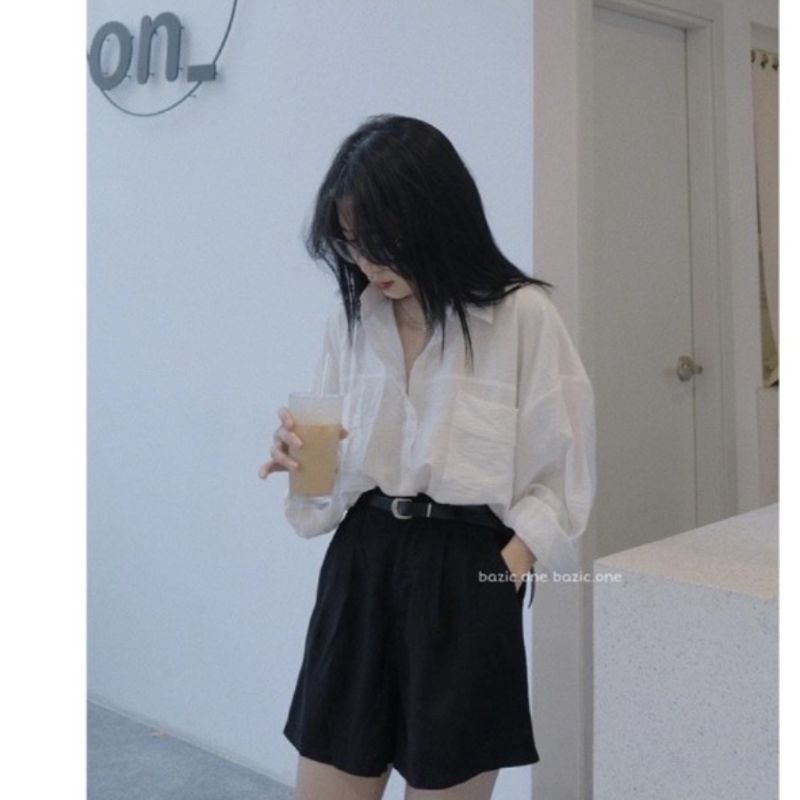 Áo sơ mi đũi túi ngực from rộng ulzzang