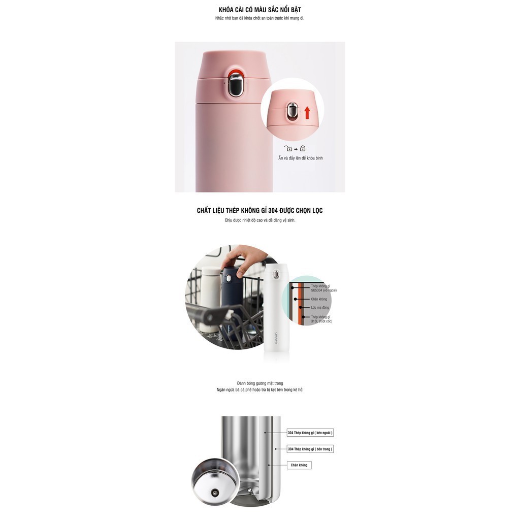 [Mã LIFEHL25 giảm 10% đơn 350K] Bình giữ nhiệt Lock&amp;Lock Feather Light One Touch 500ml LHC3257 (4 màu)