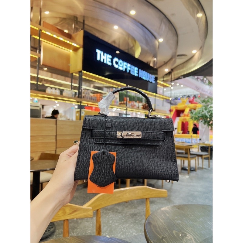 Túi H.M Kelly Dáng Lùn, Túi Xách Nữ Đeo Chéo Da Gạo Size 19cm