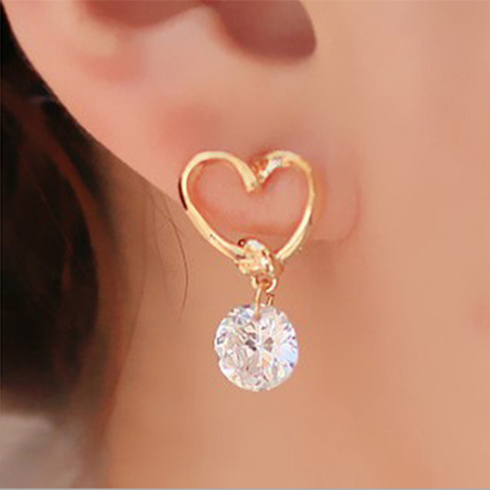 Đôi bông tai dạng xỏ hình trái tim tình yêu và viên pha lê thời trang cho nữ