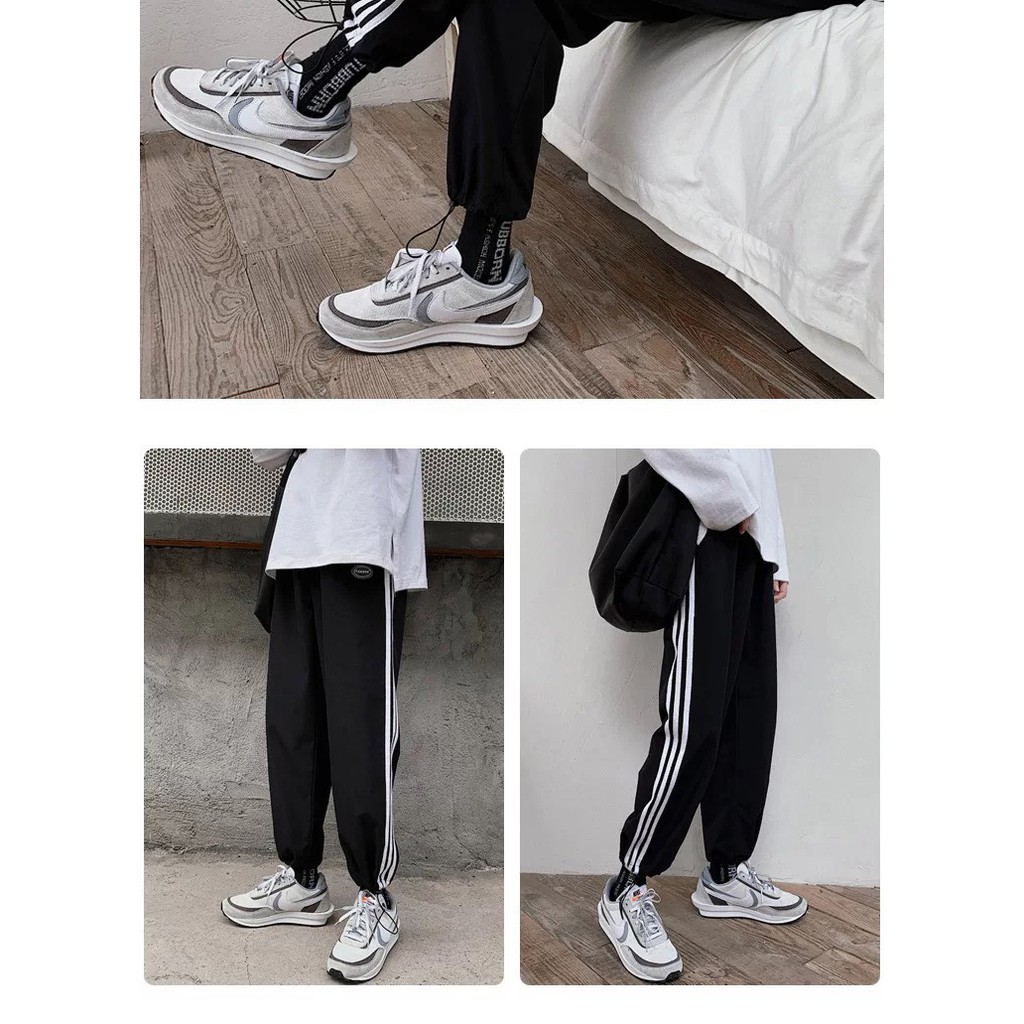 Quần dài rộng rút 3 Sọc Unisex trơn nam nữ tay lỡ mùa hè oversize form rộng thời trang phong cách Hàn Quốc | BigBuy360 - bigbuy360.vn