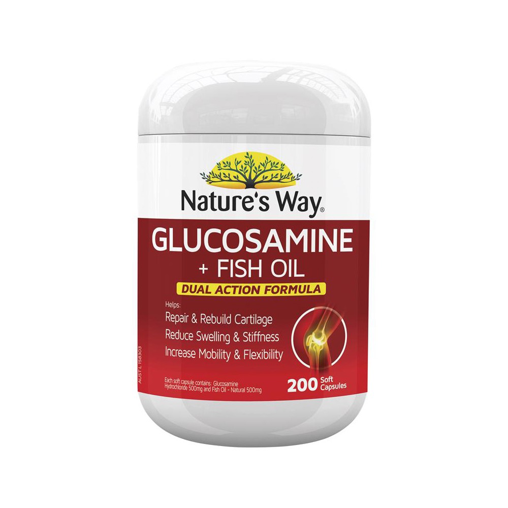 Viên uống bổ xương khớp kết hợp dầu cá Nature's way glucosamine + fish oil 200 viên của Úc