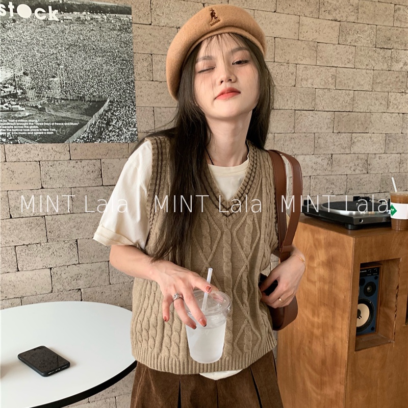 Áo Len Ghi Lê Nữ MINT Lala Viền Sọc Len Xoắn Thừng