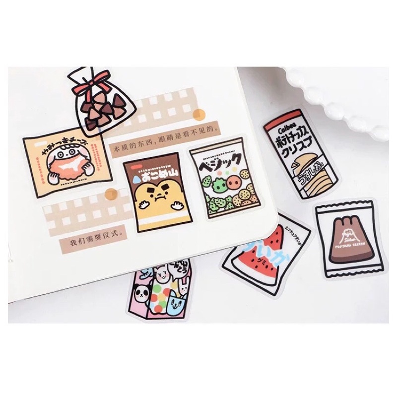 Set 40 stiker / miếng dán pvc trang trí sổ tay / cốc / bình / ốp điện thoại / laptop bánh mì, kem, snack