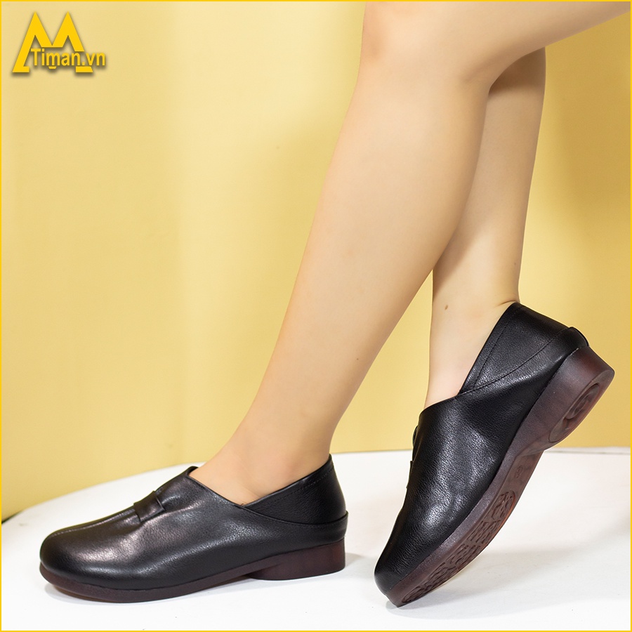 Giày lười nữ chất liệu da vải slip on kiểu mọi đế cao màu trắng độn đế bảo hành 1 năm LB17 TIMAN