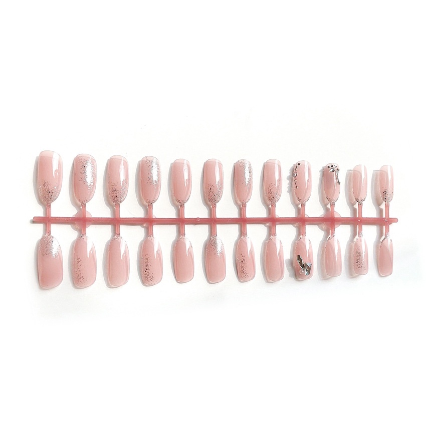 Set 24 móng tay giả đính đá cao cấp Jojo X12 móng giả màu hồng sơn nhũ đính đá đẹp thời trang kèm keo tự làm tại nhà rẻ