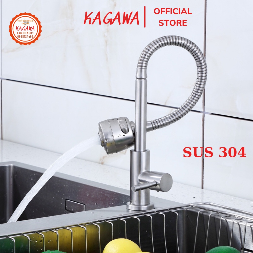 VÒI RỬA CHÉN LẠNH KAGAWA (CL_6030B ) Ống lò xo INOX304 xoay 360độ cần mềm bẻ xoay 360 linh hoạt điều chỉnh 2 chế độ nước