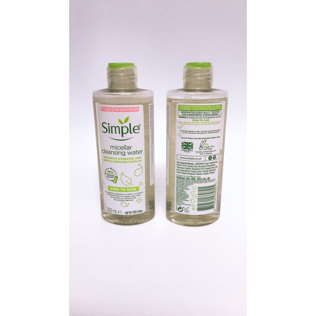 SIMPLE COMBO LÀM SẠCH TẨY TRANG, SỮA RỬA MẶT, NƯỚC HOA HỒNG SIMPLE MICELLAR WATER, FACIAL WASH, TONER