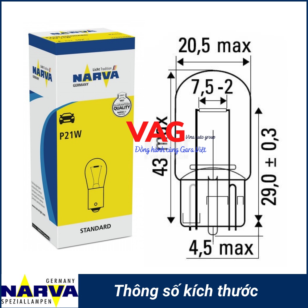Bóng đèn phanh, xi nhan, lùi chân cắm W21W 12V chính hãng NARVA công nghệ Đức