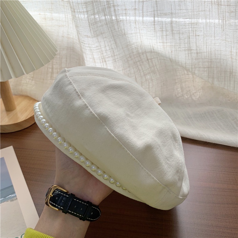 Mũ Beret Đính Ngọc Trai Phong Cách Anh Quốc Cổ Điển Thời Trang Xuân Thu Cho Nữ