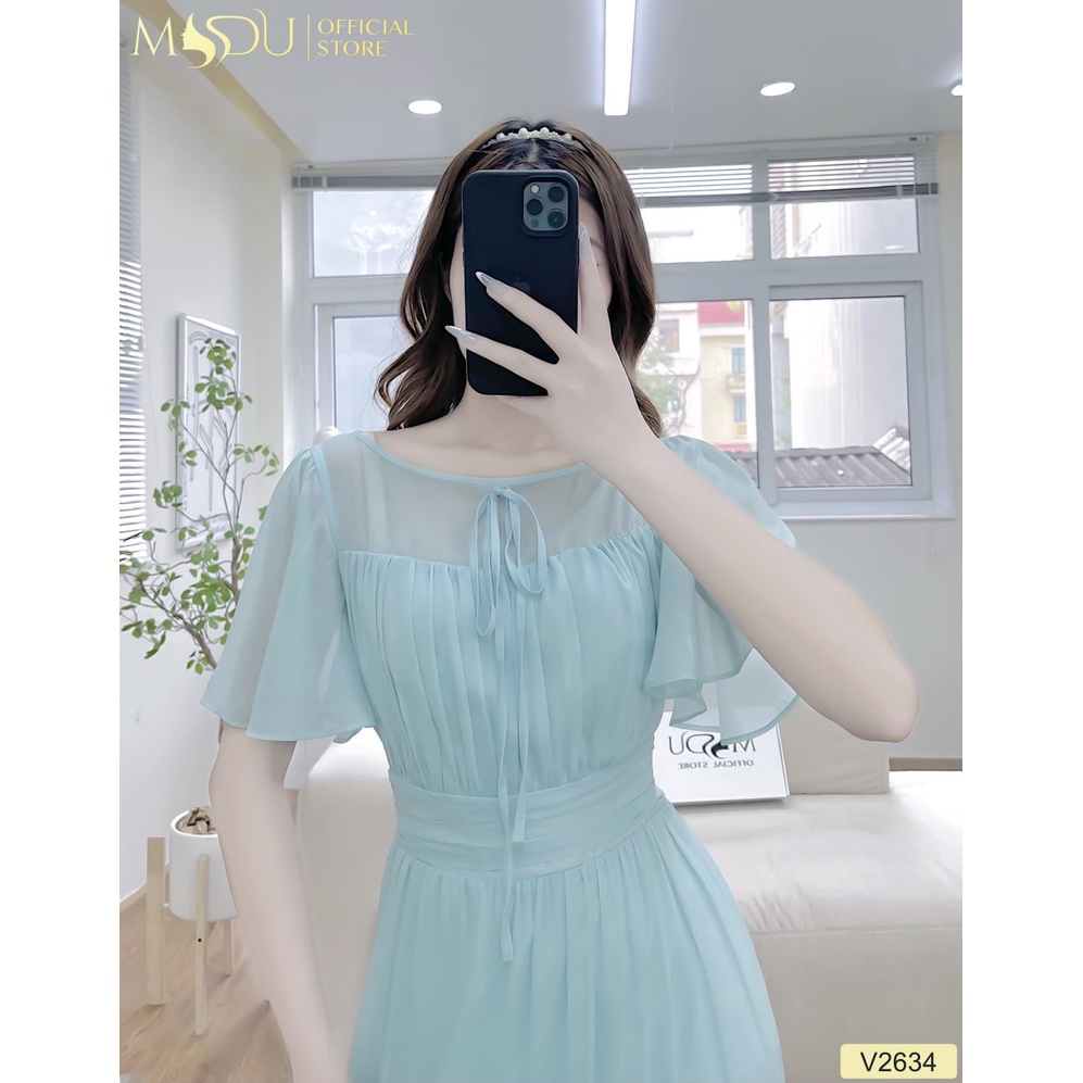 Đầm nữ dáng dài tơ dệt Hàn cao cấp xanh ngọc V2634 - THỜI TRANG THIẾT KẾ MDU