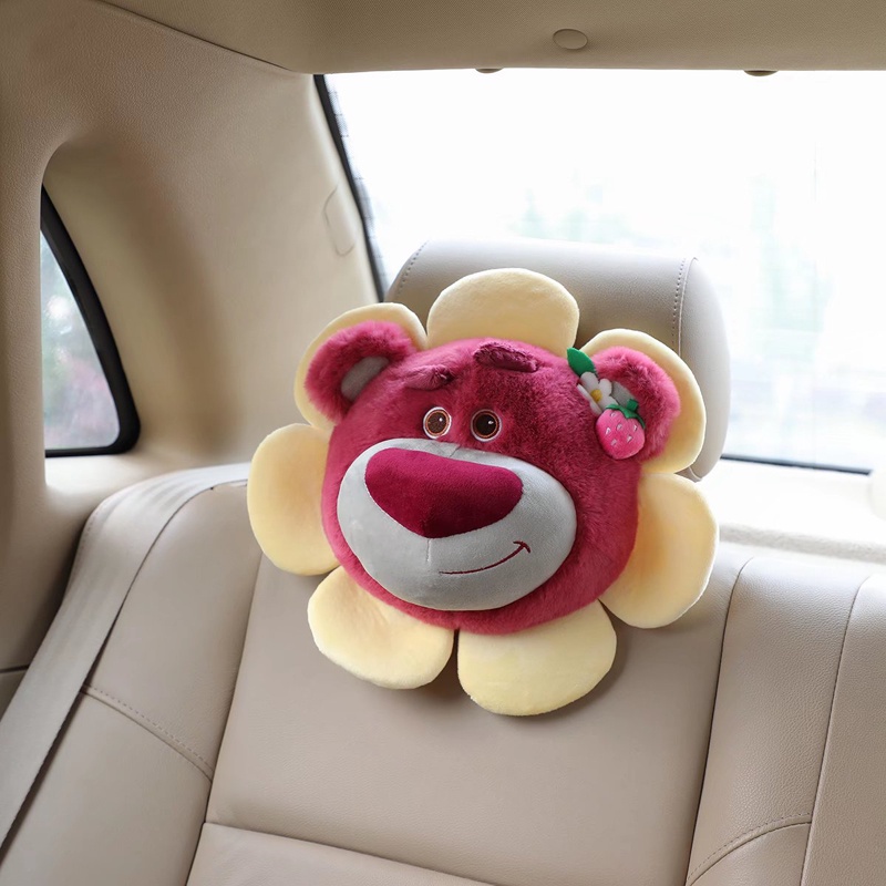 💝💘Phụ kiện xe hơi Lotso gấu dễ thương Đệm cổ, Disney Strawberry Bear Đồ chơi sang trọng Lotso nhồi bông xe hơi sang trọng Gối hoạt hình Ném gối đệm