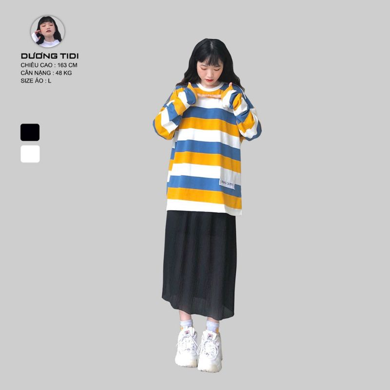 Áo Thun Tay Dài Nữ Nam Form Rộng TDO05 URBAN OUTFITS Kẻ 3 Sọc Ngang 100 Cotton 4 Chiều