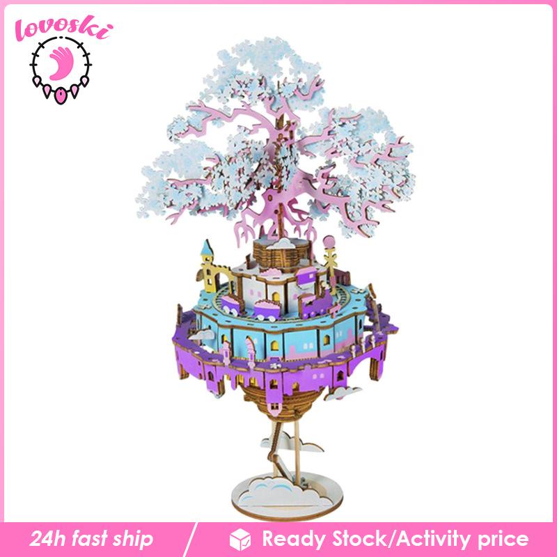 [Lovoski] Hộp Nhạc Xoay Bằng Gỗ DIY Hình Lâu Đài Trên Bầu Trời