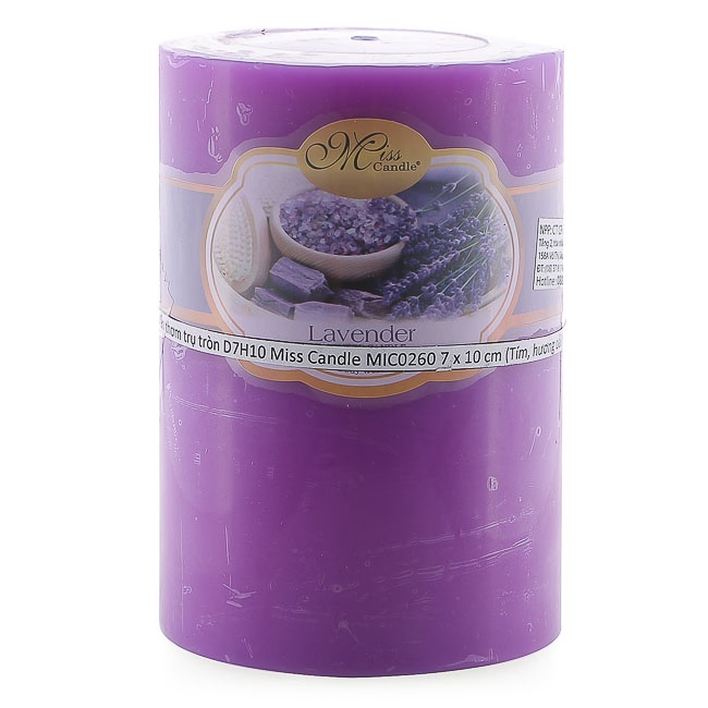 Bộ nến thơm Hạnh Phúc 10 - Bộ 3 nến thơm D7H10 Miss Candle FTRAMART MIC0260 7 x 10 cm (Tím - Hồng - Vàng nhạt)