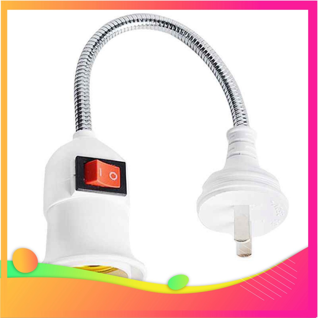 Đuôi đèn lò xo bẻ cong xoay 360 độ có công tắc chuôi E27 tiện dụng
