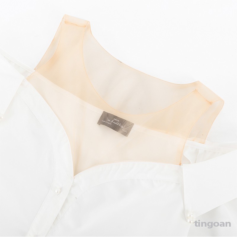 Áo sơmi trễ vai trắng phối lưới đính ngọc chống nhăn tingoan PURE LOVE SHIRT