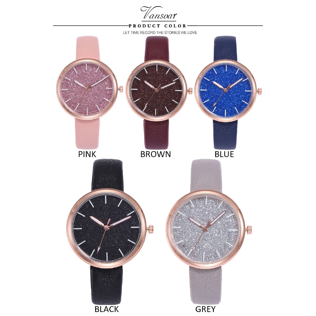 Đồng hồ đeo tay mặt tròn lấp lánh với dây đeo da thời trang cho nữ | BigBuy360 - bigbuy360.vn