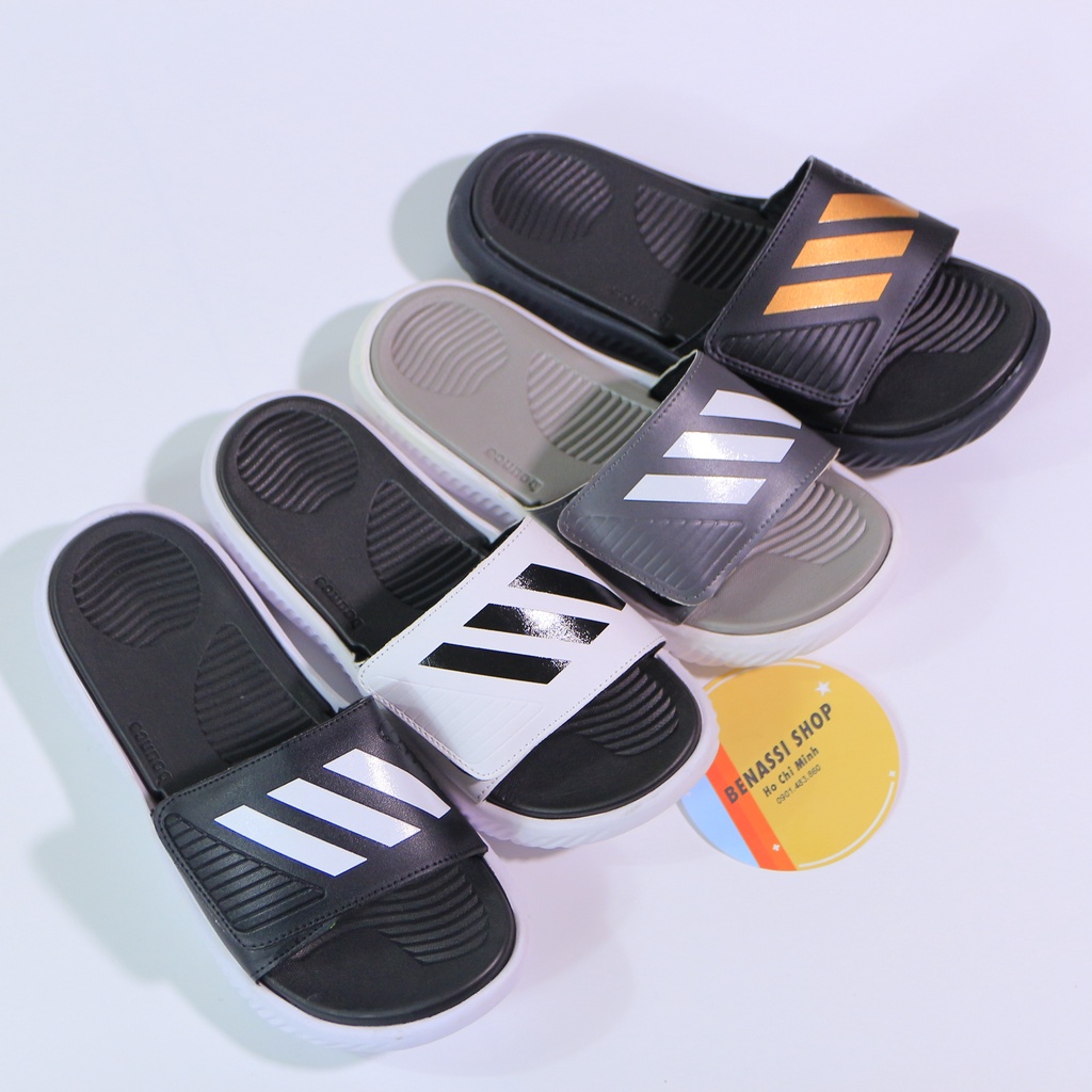 Dép alphabounce-nam quai ngang mẫu trắng đen basic