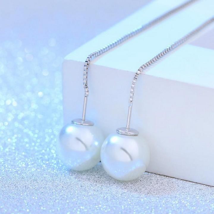 Khuyên tai hạt thả tua rua 2 dây phong cách bông tai Hàn Quốc dễ thương phong cách mới lạ độc đáo