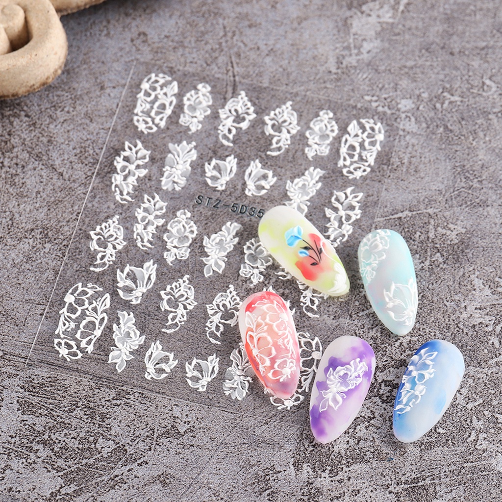1 Bộ Miếng Dán Trang Trí Móng Tay Tự Dính Không Mùi Dính Mạnh Họa Tiết Hoa 3D Nhiều Phong Cách Bắt Mắt