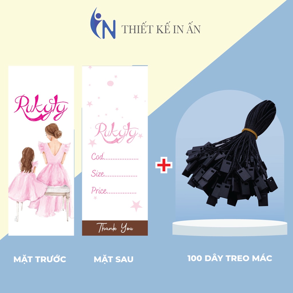 Mác quần áo combo 100 mác + 100 Dây Treo Thẻ Bài - Dây Dù Xâu Tag (Mác) Quần Áo