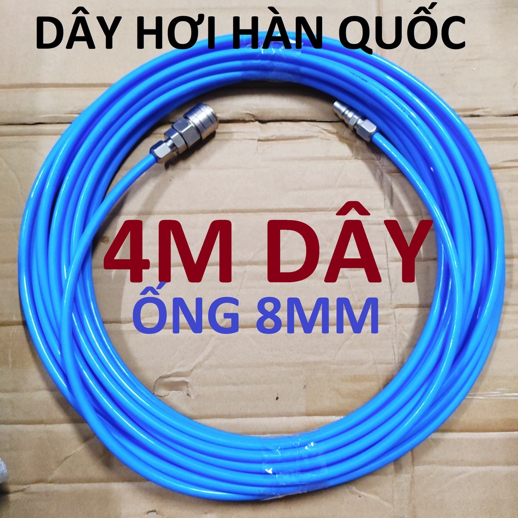 Dây hơi thẳng 4m PUSAN Hàn Quốc, dây 5x8mm, kèm bộ đầu nối nhanh cao cấp (SS1960) (SS6704)