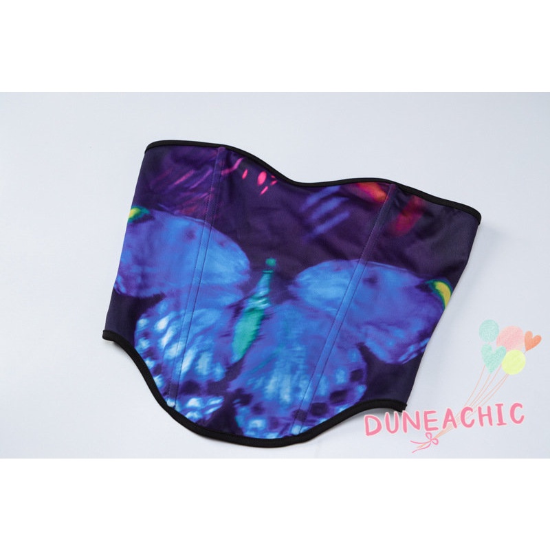 DUNEA Bộ đồ 2 món gồm áo ống in hình bướm và chân váy midi xinh xắn cho nữ