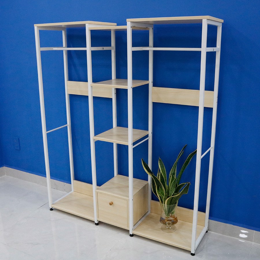 Tủ kệ đựng đồ và treo quần áo 3 ngăn chân sắt 120x140x30cm