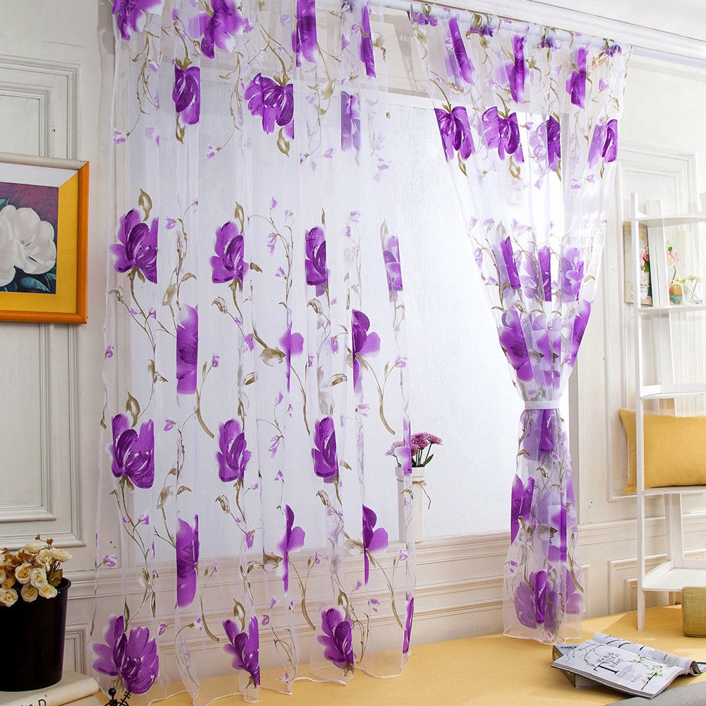 1 rèm cửa sổ Vải Tuyn Họa Tiết Lá Cây Cỡ 200cm X 100cm