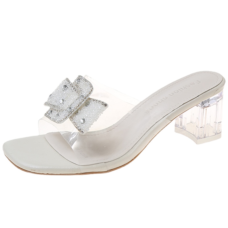 IELGY Dép  cao gót dày dặn trong suốt đính đá thời trang cho nữ