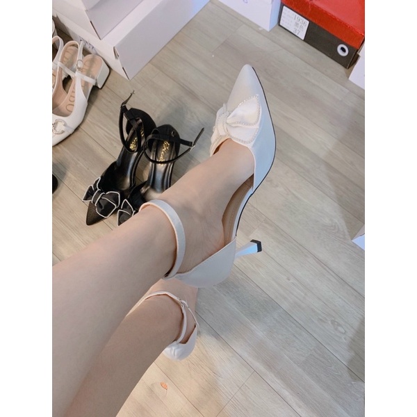 Giày Sandal bít mũi  đính nơ sang chảnh gót nhọn 7cm G32