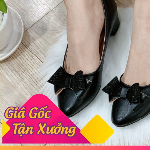 Giày Cao Gót Mũi Nhọn 3 Phân Giày Nữ Búp Bê Big Size Đế Vuông Hoàng Thanh G3