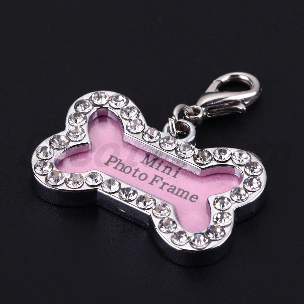 Pet Cat Dog ID Tags Customized Personalized Bone Shaped Alloy Crystal Tag