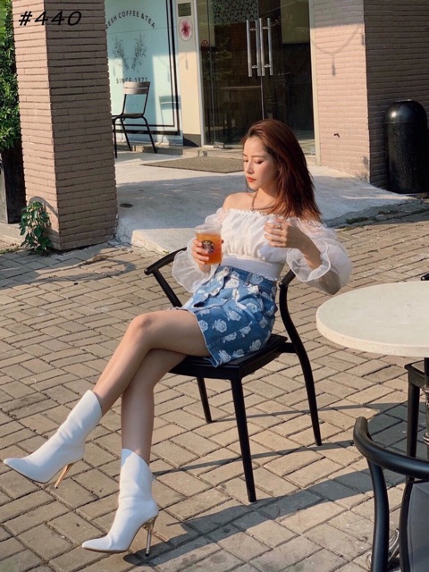Áo xốp trễ vai tay bồng / Áo crop top Hà Lan Mắt Biếc