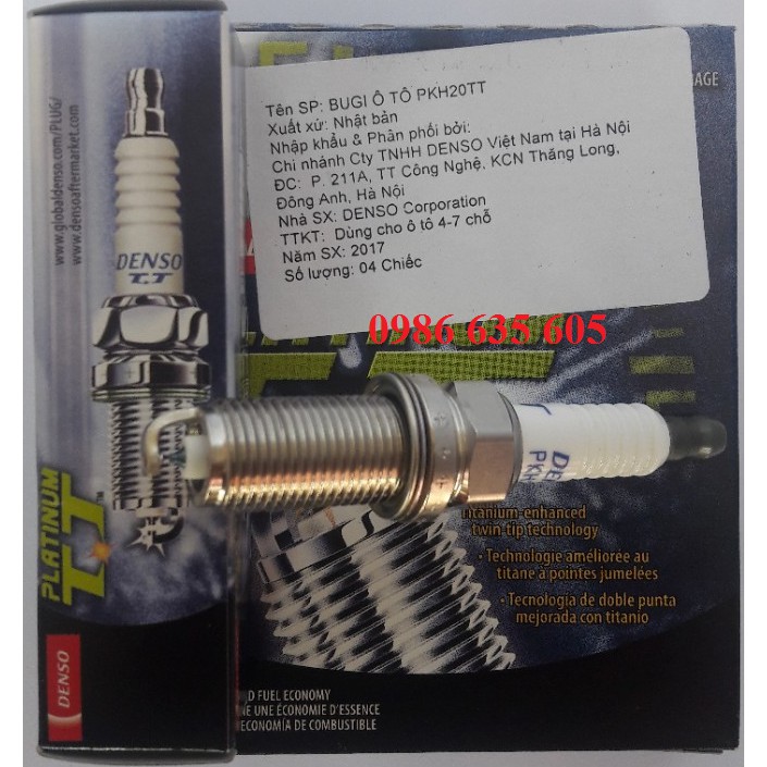 Bugi Denso chính hãng Bạch Kim PKH20TT cho xe Toyota Innova/Fortuner (bộ 4 bugi)