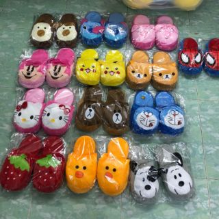 Dép bông free size stitch gấu pooh kitty dâu vịt sally chó nhện heo doraemon doremon pikachu rilakkuma