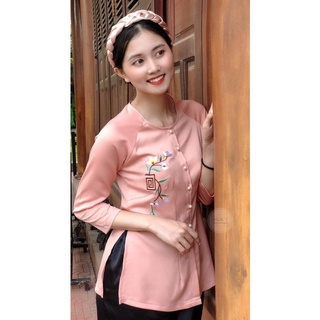 Bộ bà ba vải lụa thiêu nhánh hoa và bà ba trơn