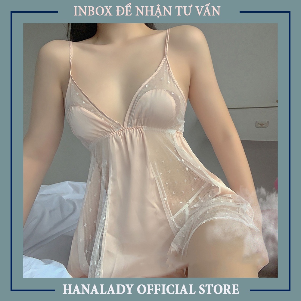 Váy ngủ sexy xuyên thấu chấm bi, đầm ngủ quyến rủ V466