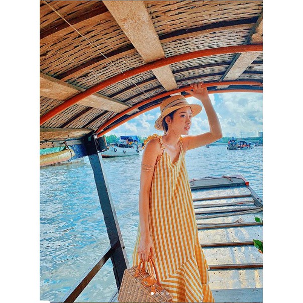 Đầm Dottie caro vàng - Size M