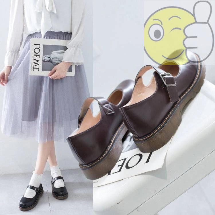 Giày Da Mũi Tròn Thời Trang Nhật Bản Xinh Xắn Dành Cho Nữ