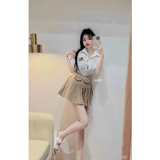 (Free Ship) SÉT ÁO SƠ MI VÁY KAKI SÉT ĐỒ HACK TUỔI TĂNG SỰ TRẺ TRUNG NỮ TÍNH CHO CÁC NÀNG TRANH THỦ HỐT LẸ UP h.h.p