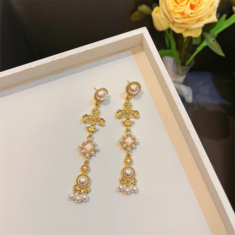 Bông Tai Mạ Bạc Dáng Dài Đính Ngọc Trai Phong Cách Cổ Điển Thời Trang Cho Nữ F864