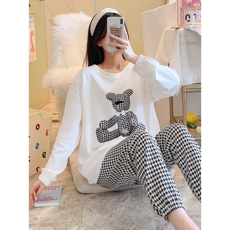 Bộ ngủ mặc nhà bầu, sau sinh cotton dài tay bo chun kiểu dáng trẻ trung SS3