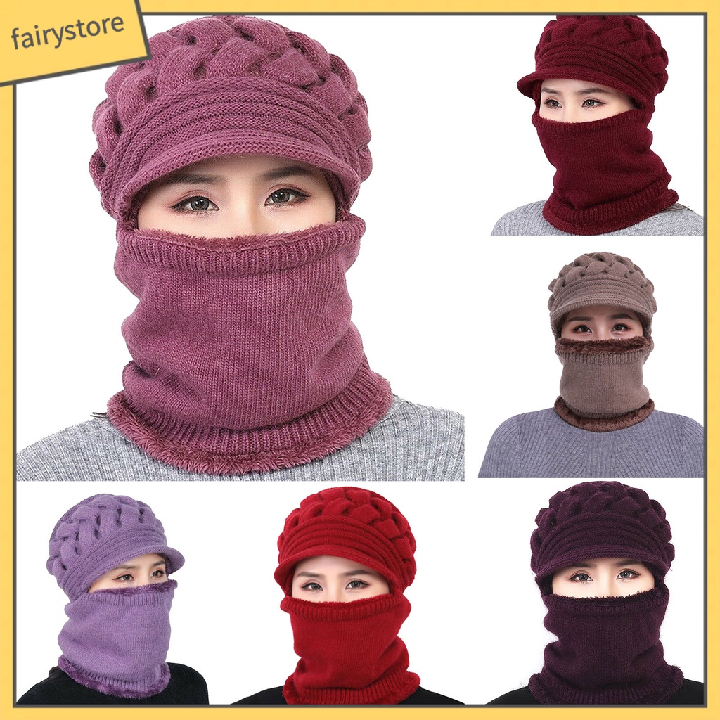 Mũ Trùm Đầu Dệt Kim Kèm Khăn Choàng Cổ Giữ Ấm Cho Nữ